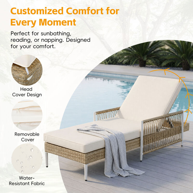 Merax Outdoor Wicker Chaise Lounge Set with 6 Recline Positions, Thick Cushions image number 5