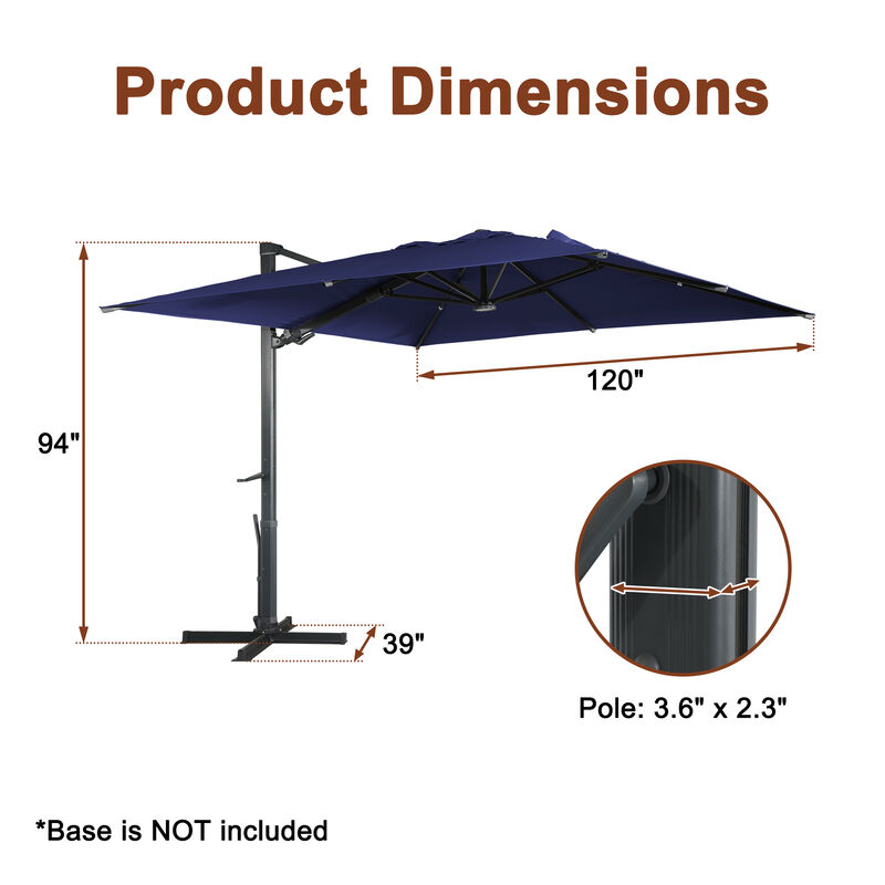 MONDAWE 10ft Square Solar LED Cantilever Patio Umbrella for Outdoor Shade