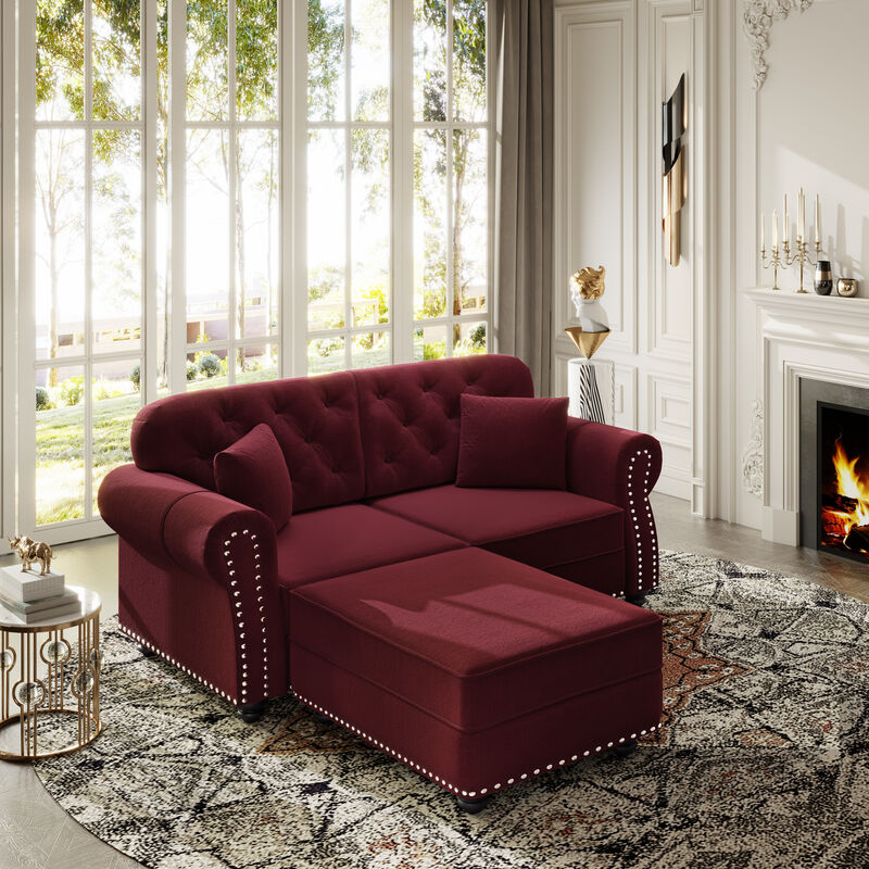 Merax Chesterfield Velvet Loveseat Sofa with Ottoman image number 1