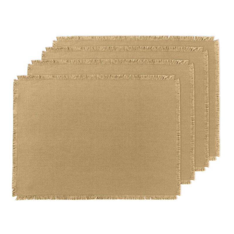 Solino Home Fringe 100% Linen Placemats &ndash; Set of 4, 14 x 19 in, Machine Washable, Holiday and Everyday Dining