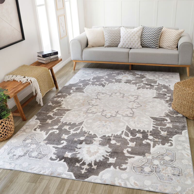 Rug Branch Tala Contemporary Distressed Floral Brown Grey Indoor Area Rug image number 0