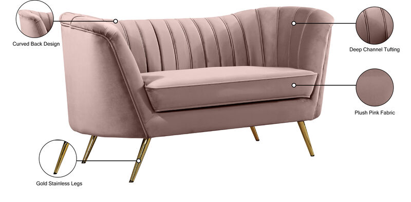 Meridian Furniture Margo Pink Velvet Loveseat image number 6