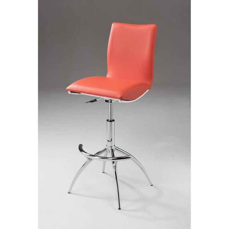 Hivvago Set of Two Orange and Silver Faux Leather and Metal Low Back Adjustable Height Bar Chairs