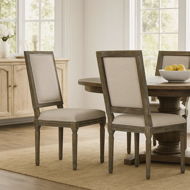 Side Dining Chair Set of 2, Wheat Beige Polyester, Distressed Brown image number 6