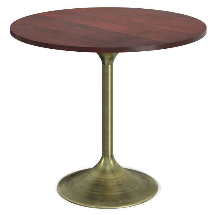 Radford SOLID MANGO WOOD and Metal - Base 36 inch x 36 inch Round Contemporary Dining Table in Walnut/Antique Brass
