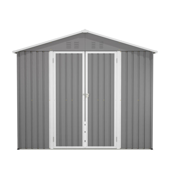 8 x 12 FT Outdoor Storage Shed, Large Metal Tool Storage with Aluminium Frame and Lockable Doors