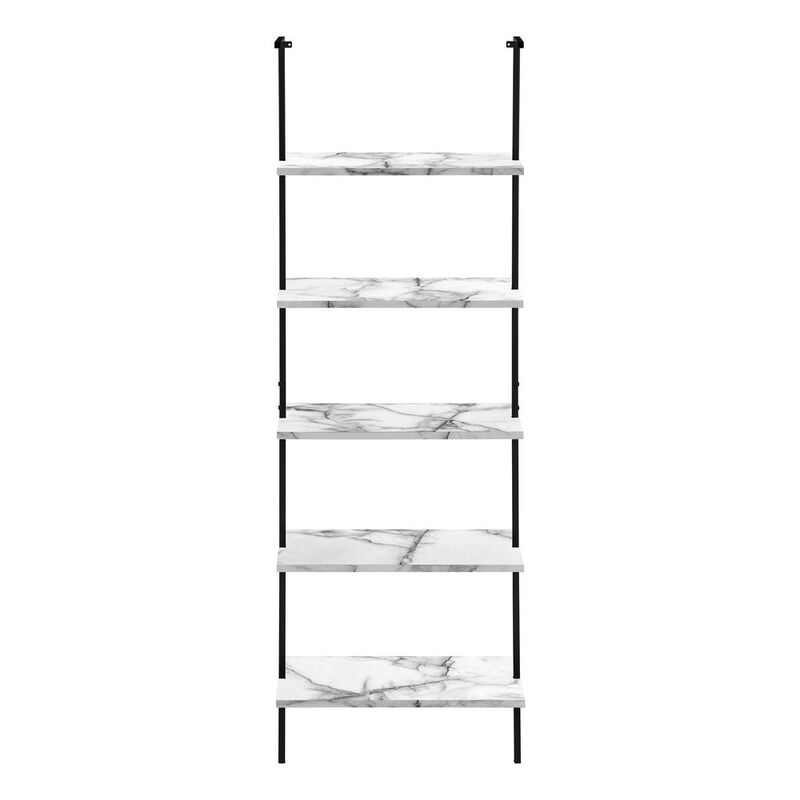 Bookshelf, Bookcase, Etagere, Ladder, 5 Tier, 72H, Office, Bedroom, White Marbl