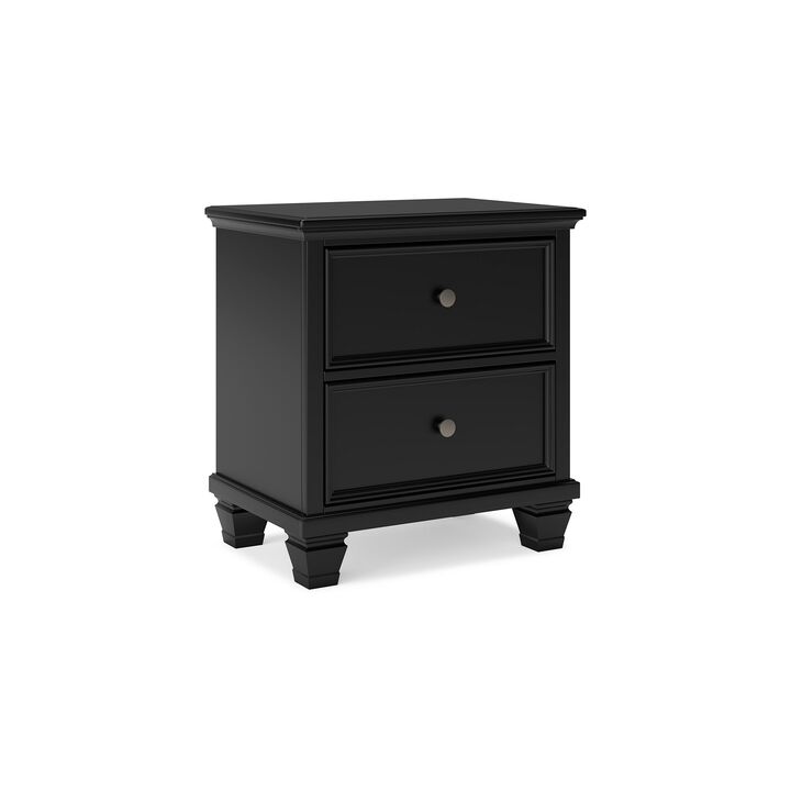 Lemo Nightstand, 2 Wide Drawers, Nickel Round Knobs, Black Solid Wood - Benzara
