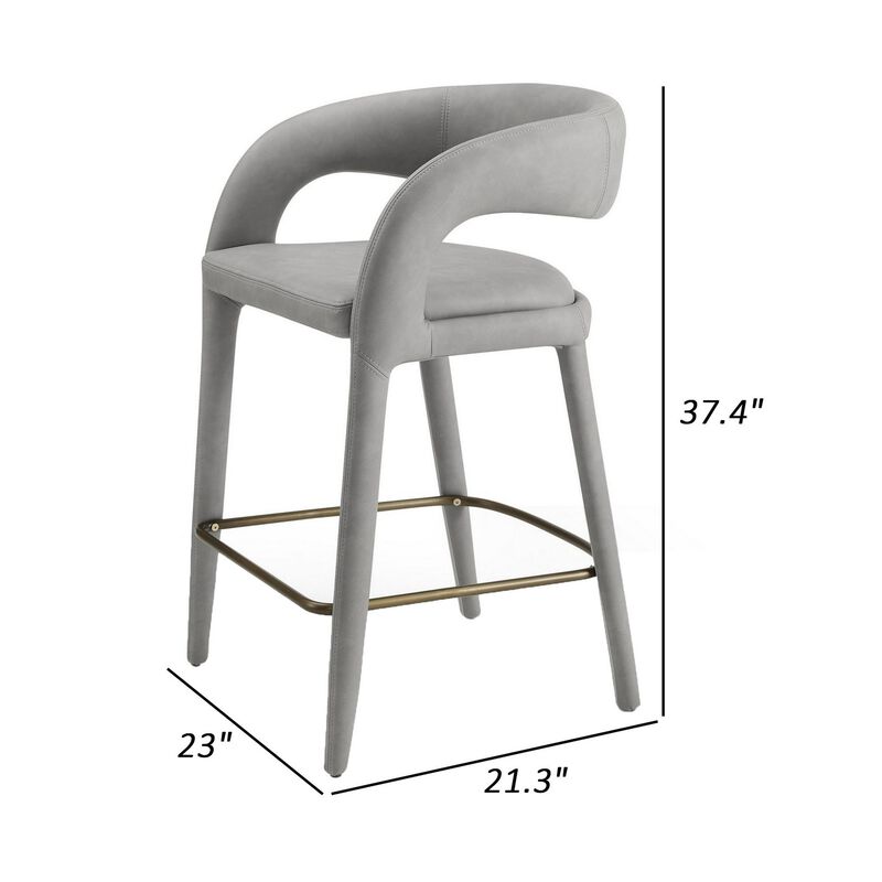 Cid Taya 26 Inch Counter Stool Chair, Tapered Legs, Gray Faux Leather - Benzara