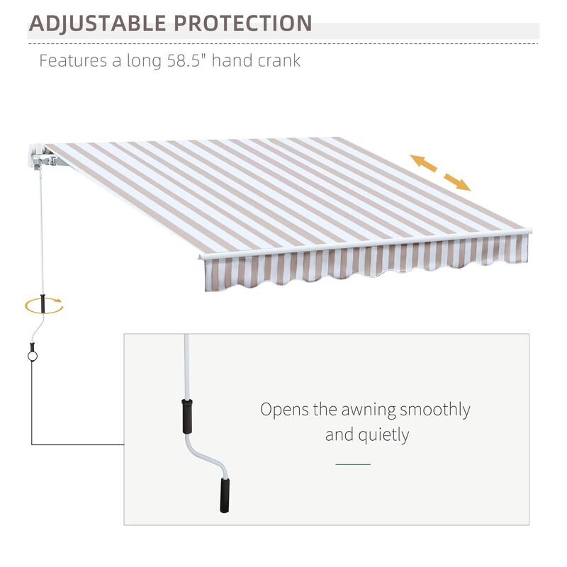 Beige Striped Canopy: 10x8 Retractable UV-Protective Patio Awning