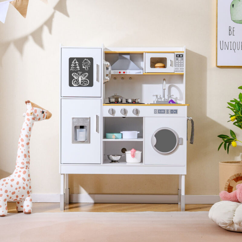 Kids Pretend Play Kitchen Set with Range Hood Ice Maker and Telephone image number 4