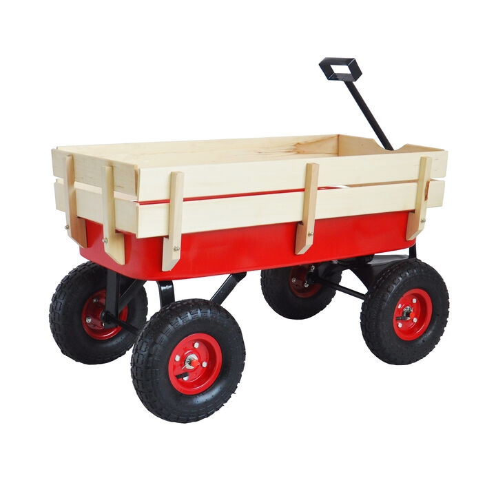 Streamdale Outdoor Sports Wagon w/Wood Panels & Air Tires (Red)