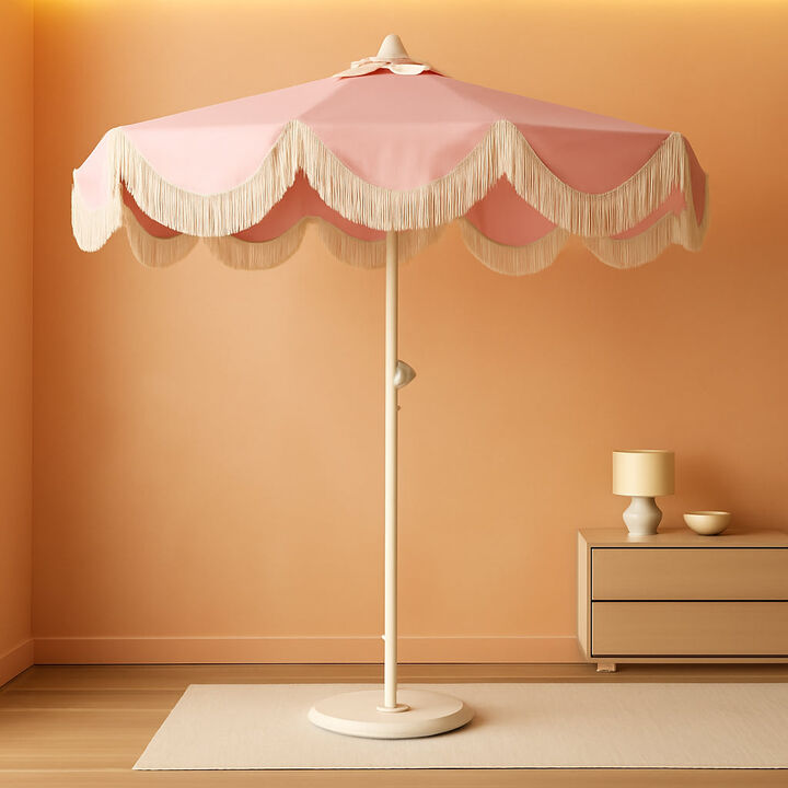ShipItFurniture 9-Foot Cottage Fringe Patio Umbrella with Auto Tilt and UV Protection