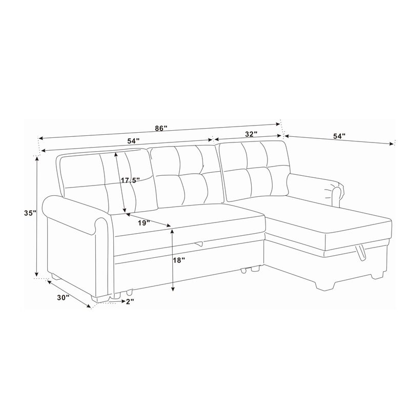 Nalkir 86 Inch Linen Blend Sleeper Sectional Sofa image number 9