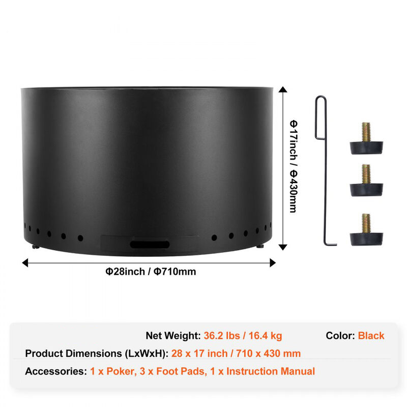 Portable Smokeless Fire Pit Wood Burning Stove with Ash Pan for Camping and Patio-Black image number 2