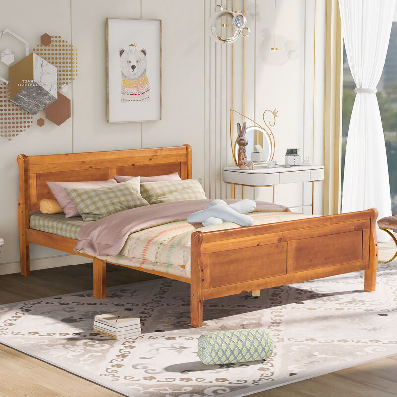 Whisen Wood Platform Bed Frame with Sleigh Design, Headboard, Footboard, and Sturdy Slat Support