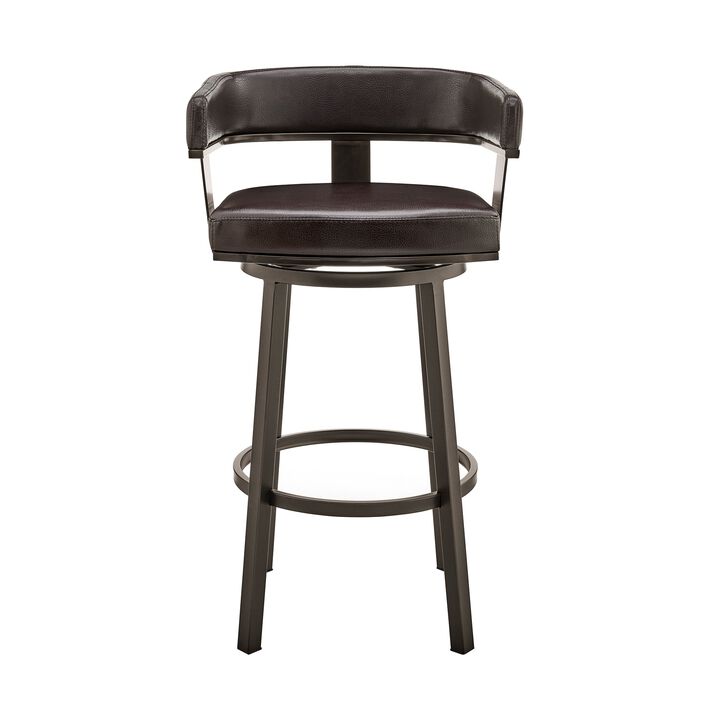 Jack 26 Inch Counter Height Bar Stool, Swivel Chair, Faux Leather, Brown-Benzara