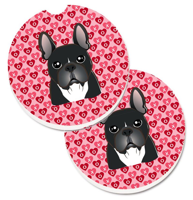 Caroline's Treasures BB5297CARC French Bulldog Hearts Cup Holder Car Coasters (Set of 2), 2.56, Multicolor