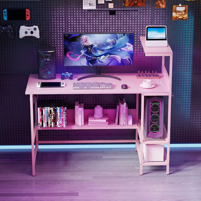 Computer Desk with Built In Power Outlets and Shelves for Home Office image number 5