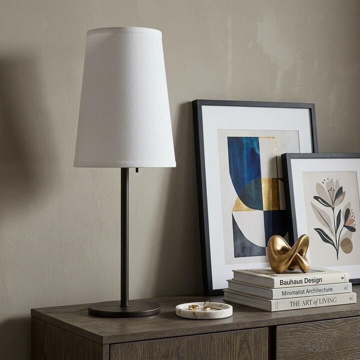 HomeRoots 27" Black Metal Table Lamp With White Cone Shade