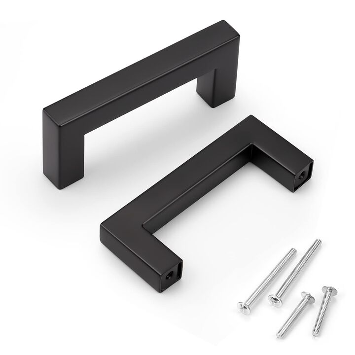 KNOBWELL 50 Pack 3"" Matte Black Dresser Drawer Pulls, 3 Inch (76mm) Hole Distance Black Closet Door Pulls, Stainless Steel Kitc