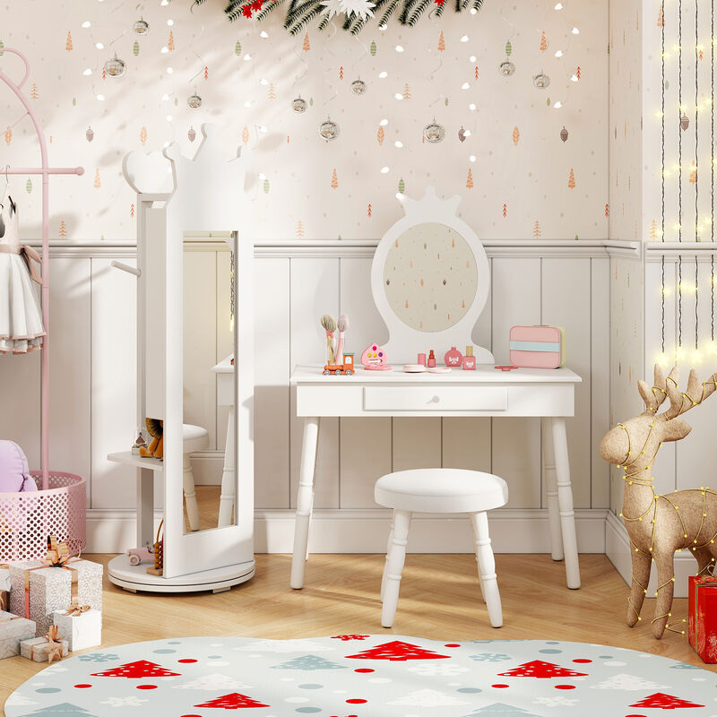 Free-Standing Mirror Jewelry Armoire Cabinet for Kids with Storage and Organization