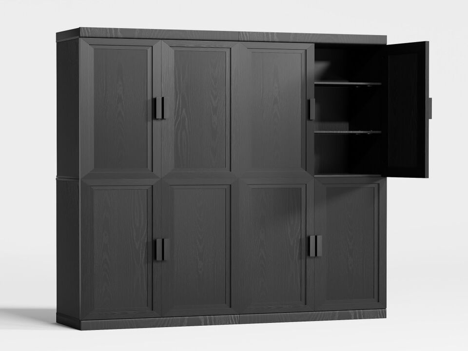 72" High Black Wood Grain Decorative Storage Cabinet with Sufficient Space for 12 Shelves