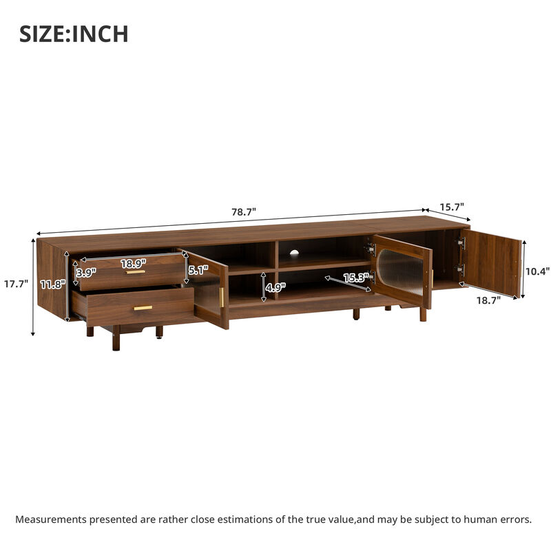 Merax Entertainment Center with Fluted Glass Display, 2 Smooth Drawers, Cable Management image number 7