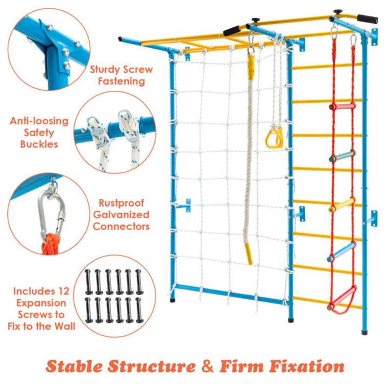 Hivvago 7 In 1 Kids Indoor Gym Playground Swedish Wall Ladder for Solid Wall