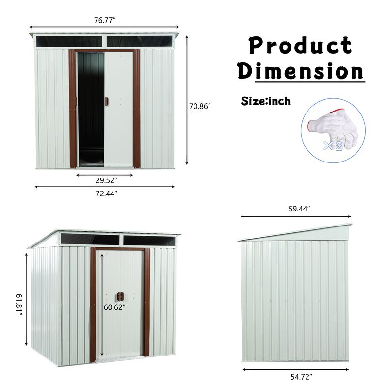 6ft x 5ft Outdoor Metal Storage Shed White image number 3