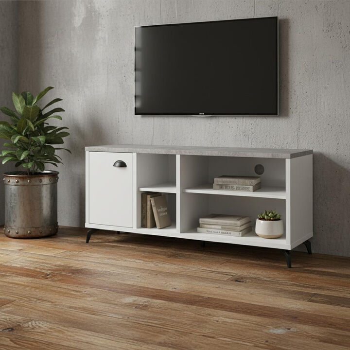 HomeRoots 47" Gray And White Wood Enclosed and Open Storage TV Stand