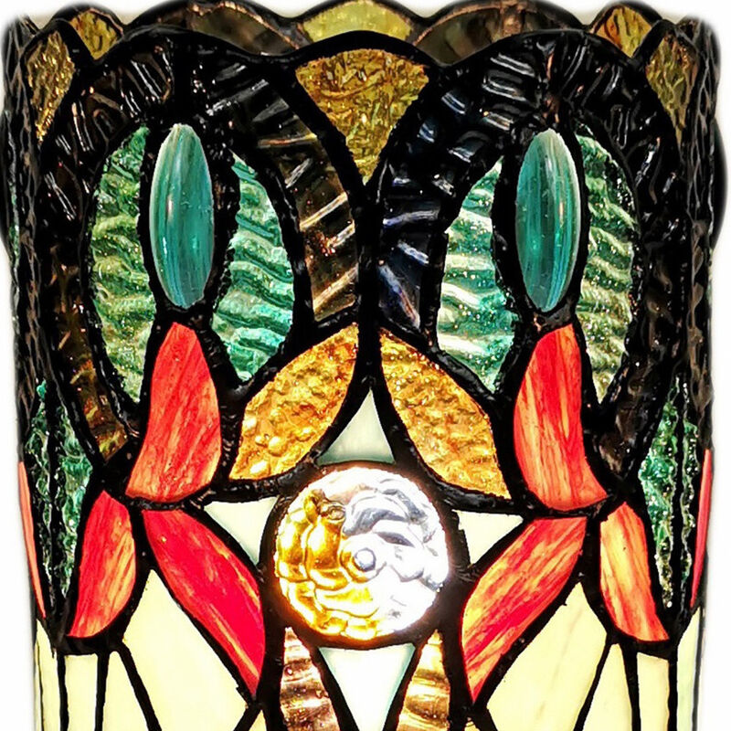 Hivvago 11" Beige and Orange Mosaic Tile Stained Glass Accent Lamp