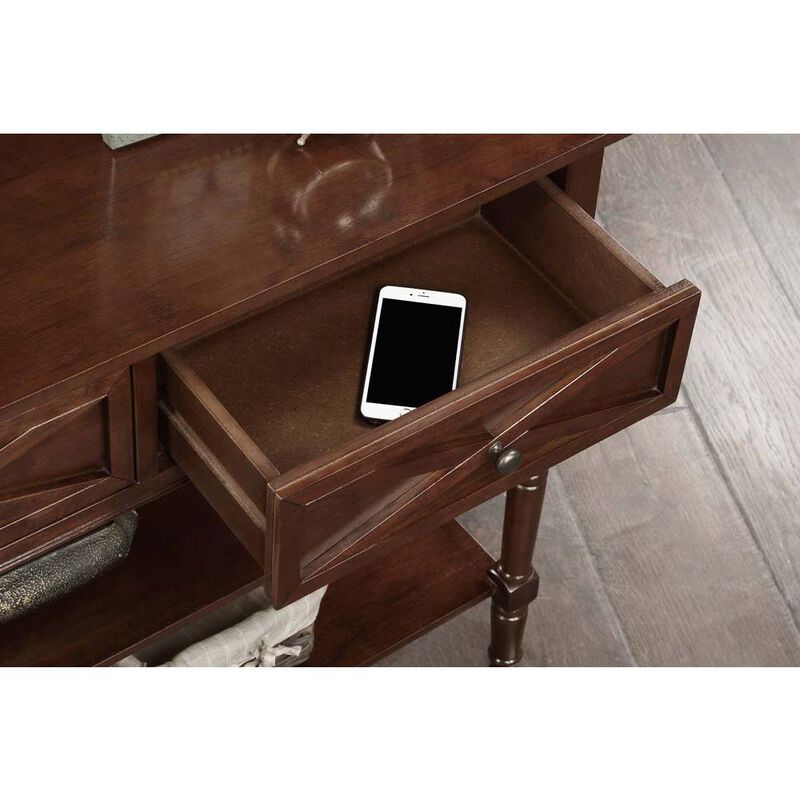 Convenience Concepts Country Oxford 2 Drawer Console Table with Shelves, Espresso