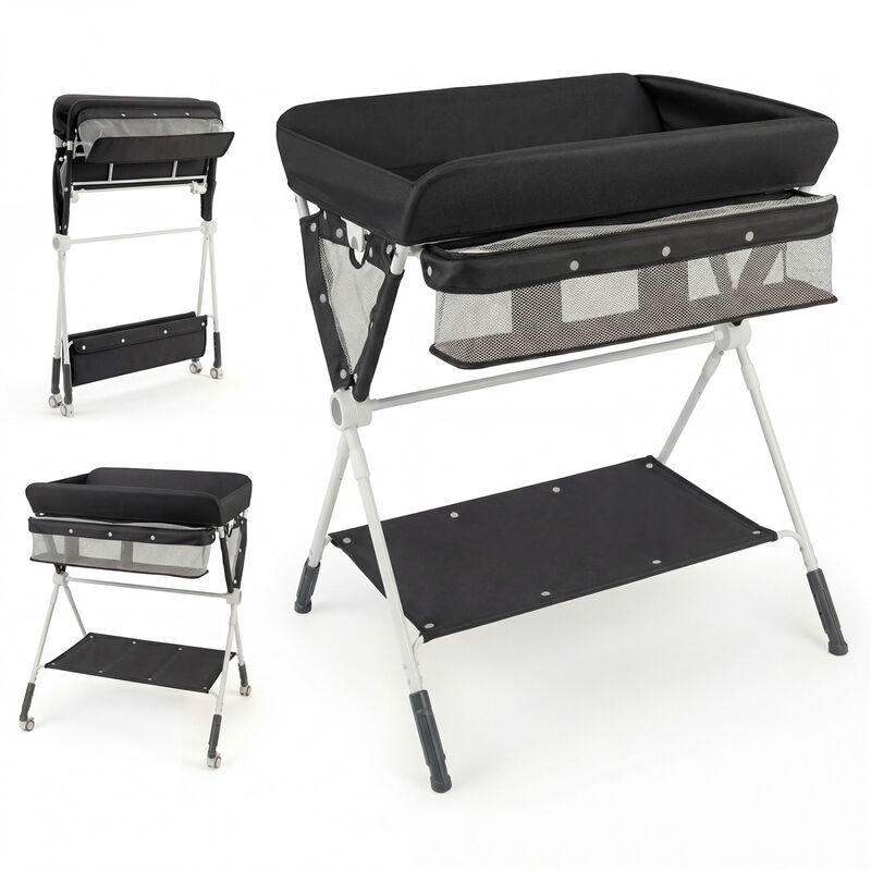 Baby Changing Table with 3 Level Height Adjustment and Storage for Nursery-Black image number 3