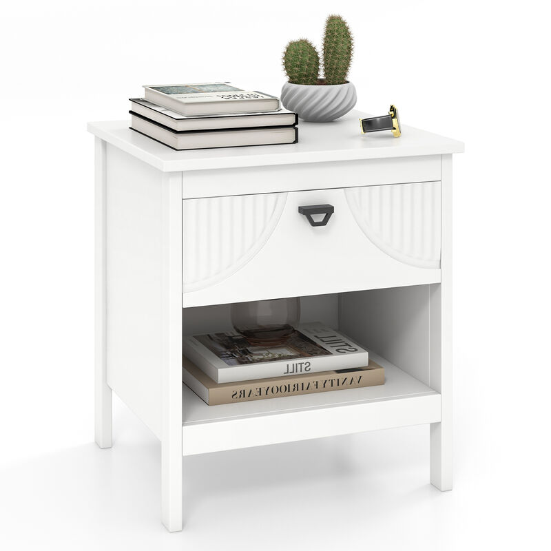 2-tier Wood Nightstand with Drawer and Open Storage Shelf for Bedroom