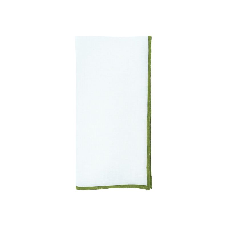 Linen Napkins With Green Stitch Edges, Set of 4