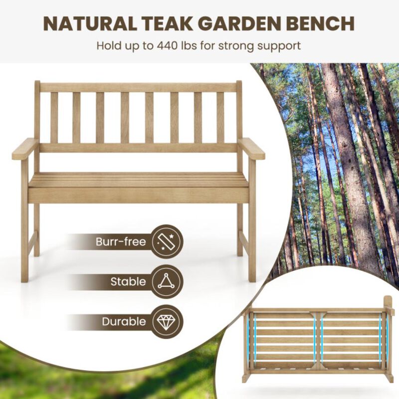 Hivvago Outdoor Teak Wood Garden Bench 2-Person with Backrest and Armrests