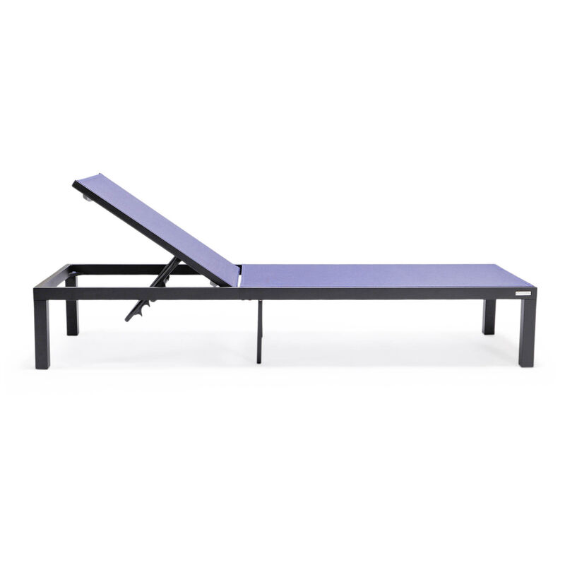 LeisureMod Marlin Patio Chaise Lounge Chair With Black Aluminum Frame - Navy Blue image number 6