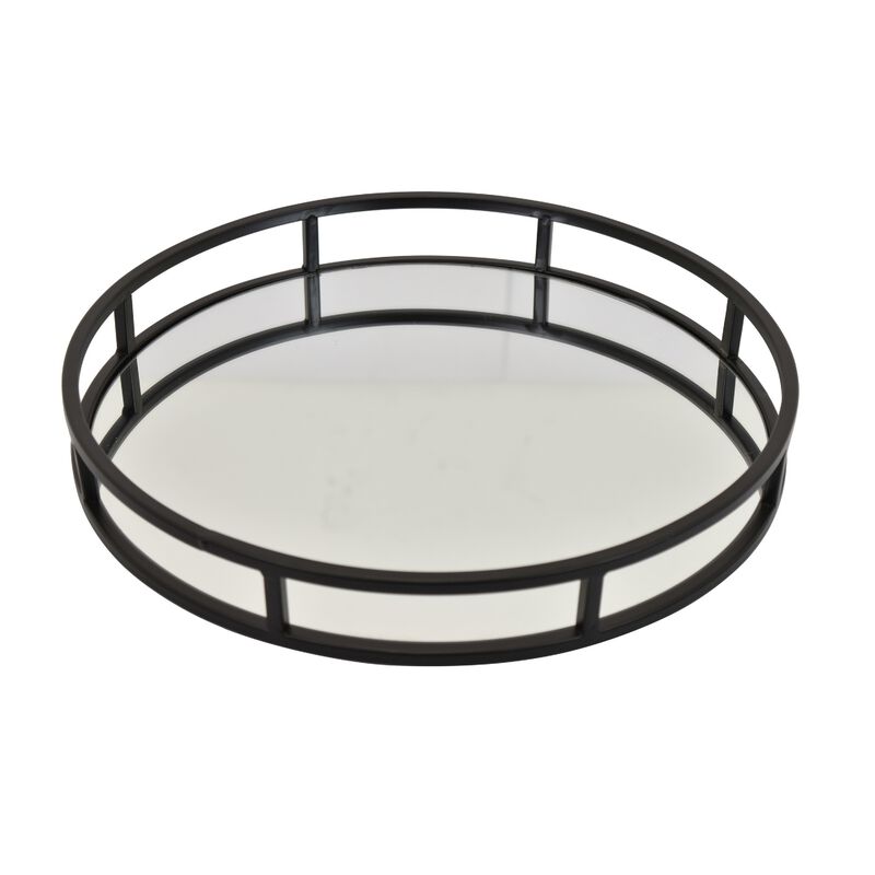 Shaya Round Tray, Gallery Frame w Rails, Glass, Black Metal 15 Inch image number 0