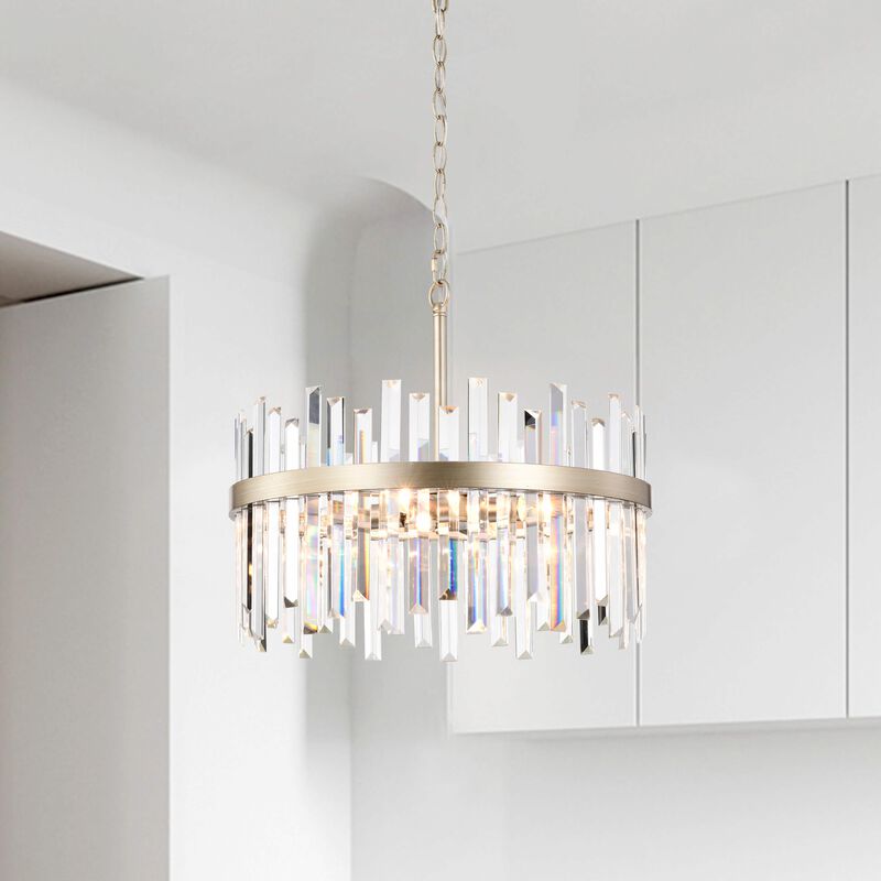 Fabiola Brushed Champagne Silver 5-light Drum Crystal Chandelier image number 3