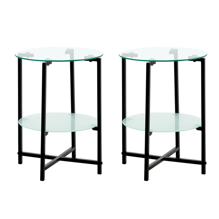 2-piece set (Clear) Tempered Glass End Table, Round Coffee Table for Bedroom Living Room Office