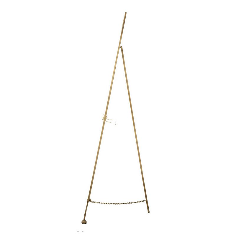 70 Inch Easel Stand, Gold Iron Frame, Free Standing, Large - Benzara