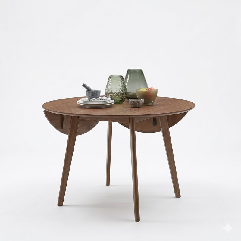 Elegant Round Dining Room Table and Chairs Set for 4 &ndash; Brown Rubberwood and Walnut image number 5
