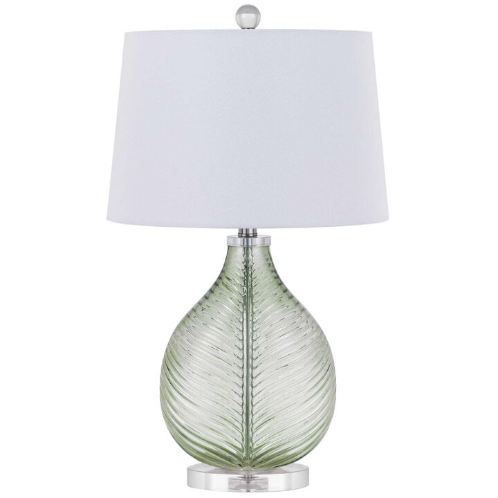 Table Lamp, White Drum Shade, 26 Inch Lime Green Faceted Teardrop Base