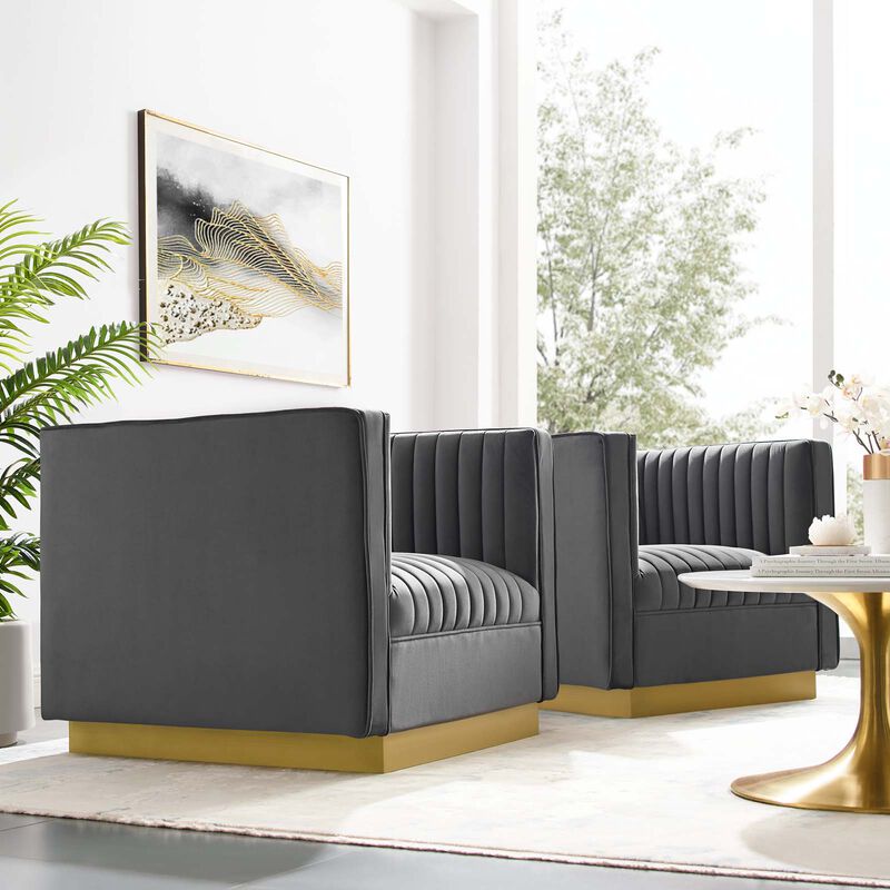 Sanguine Vertical Channel Tufted Upholstered Performance Velvet Armchair Set of 2 image number 1