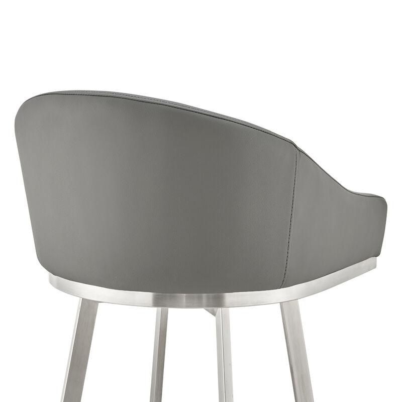 Noran Swivel Stool in Brushed Stainless Steel with Black Faux Leather