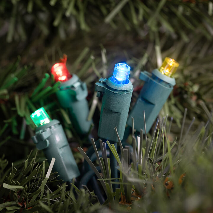 50ct Multi-Color LED Wide Angle Christmas Lights 16.25ft Green Wire