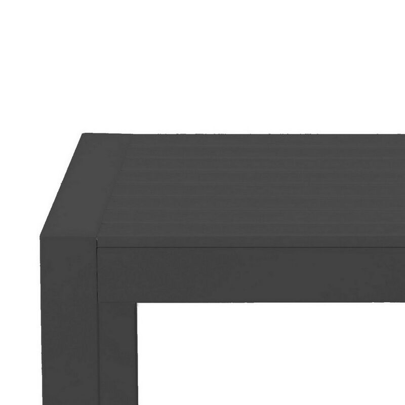 Kili 35 Inch Coffee Table, Polyresin Surface, Jet Black Aluminum Frame-Benzara