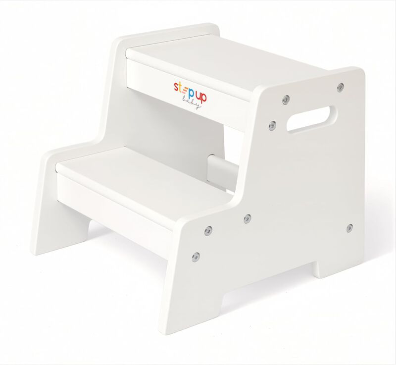 Stepup Baby&reg; Wooden 2-Step Stool - White for Toddlers from Age 3+ | Toddler Stool Helps Children Reach Sinks and Counters Safely image number 2