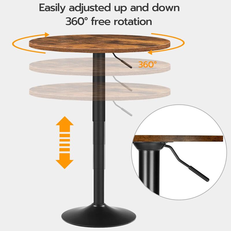 Sturdy Base Round Bar Table with Adjustable Height for Dining or Patio-Brown image number 5